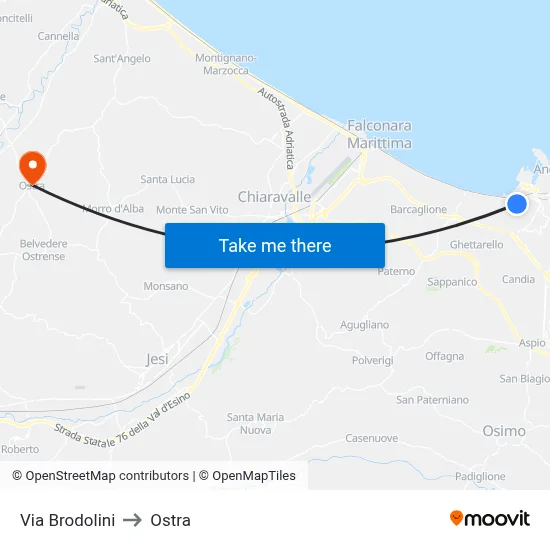 Brodolini Street to Ostra map