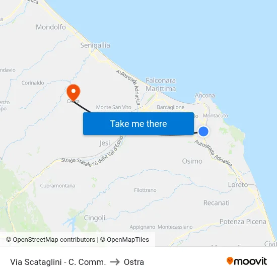 Via Scataglini - Shopping Center to Ostra map