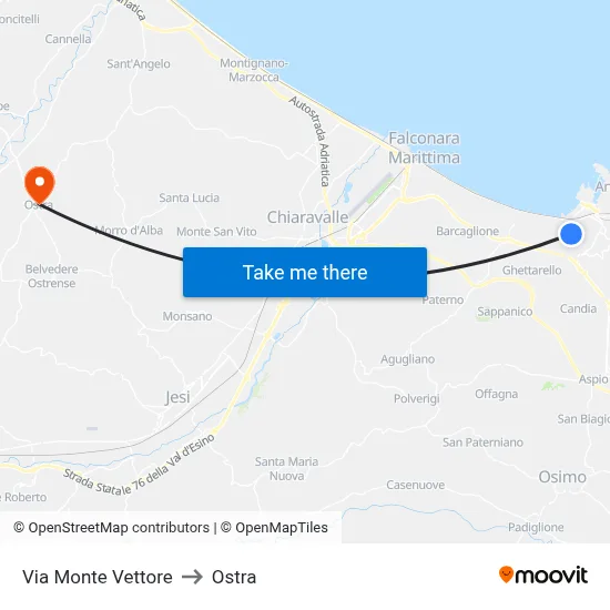Monte Vettore Street to Ostra map