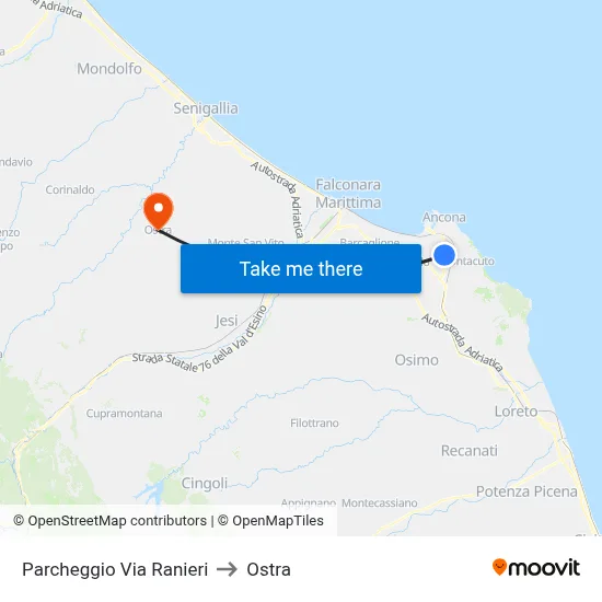 Via Ranieri Parking to Ostra map