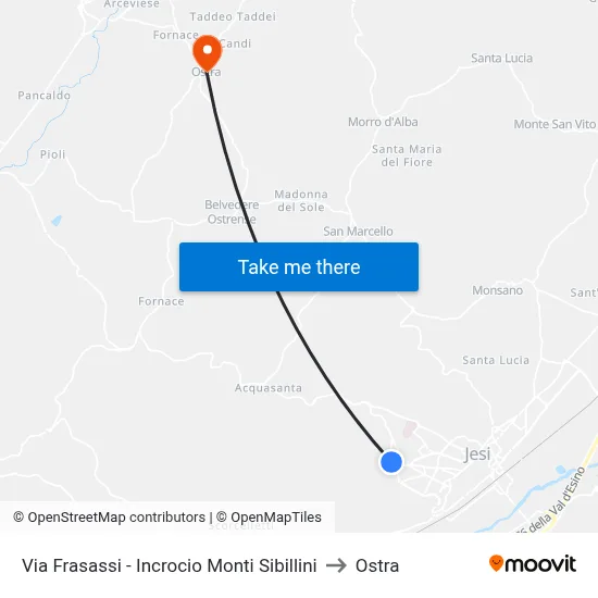 Frasassi Road - Sibillini Mountains Junction to Ostra map