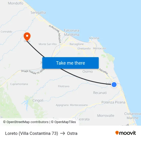Loreto (Villa Costantina 73) to Ostra map