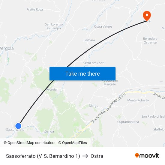 Sassoferrato (V. S. Bernardino 1) to Ostra map
