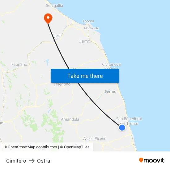 Cimitero to Ostra map