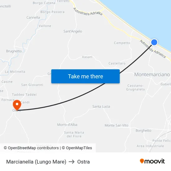 Marcianella (Seafront) to Ostra map