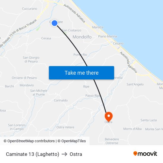 Caminate 13 (Laghetto) to Ostra map
