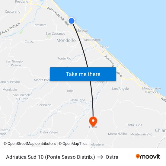 Adriatica Sud 10 (Ponte Sasso Distrib.) to Ostra map
