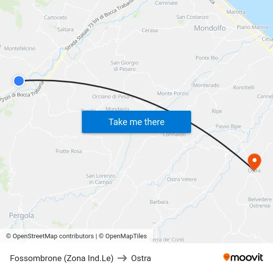 Fossombrone (Zona Ind.Le) to Ostra map