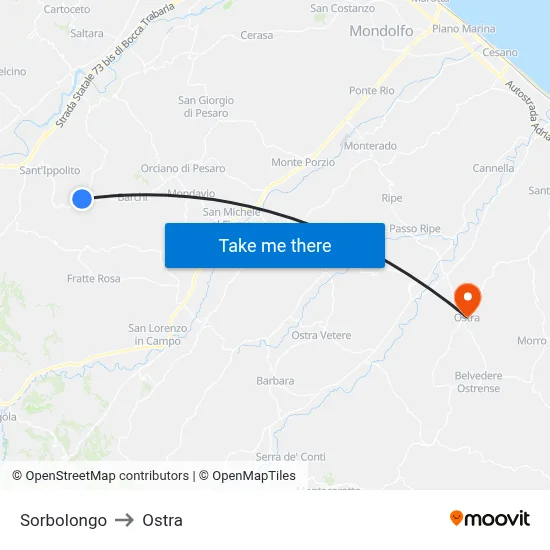 Sorbolongo to Ostra map