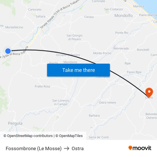 Fossombrone (Le Mosse) to Ostra map