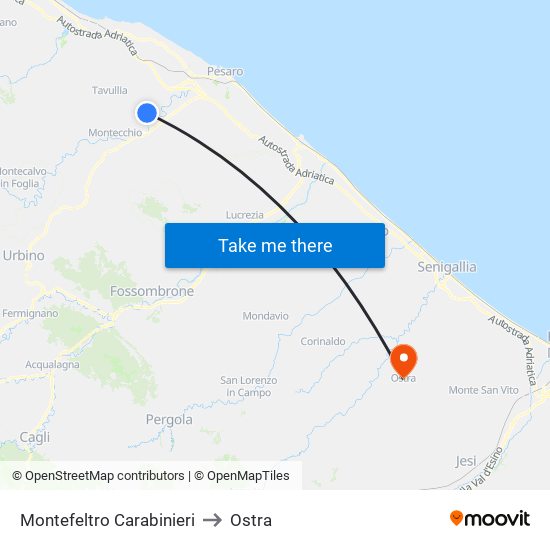 Montefeltro Carabinieri to Ostra map