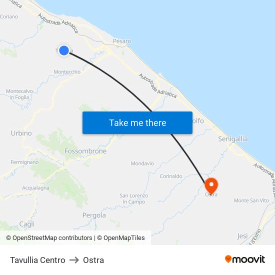 Tavullia Centro to Ostra map