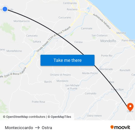 Monteciccardo to Ostra map