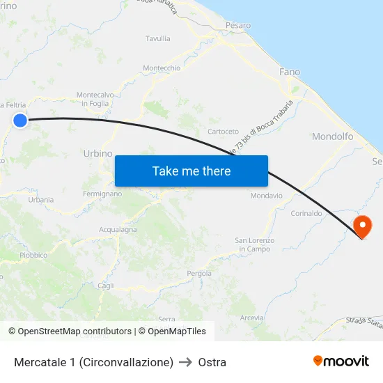 Mercatale 1 (Ring Road) to Ostra map