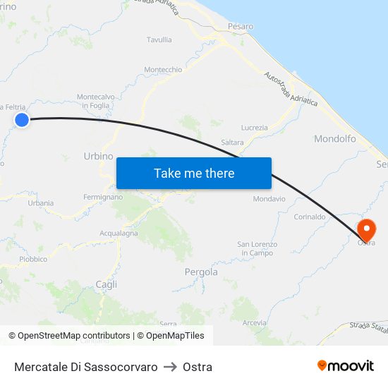 Mercatale Di Sassocorvaro to Ostra map