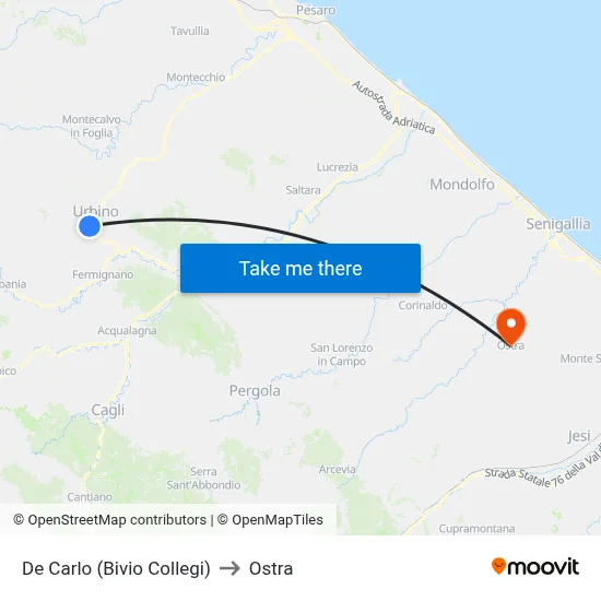 De Carlo (College Junction) to Ostra map