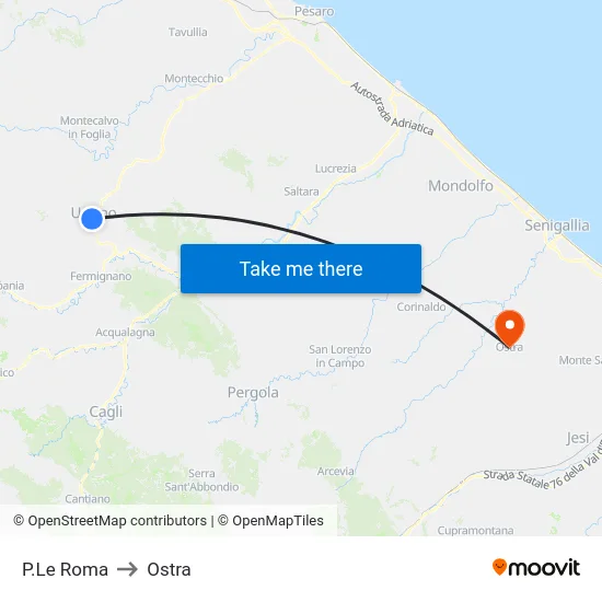 P.Le Roma to Ostra map