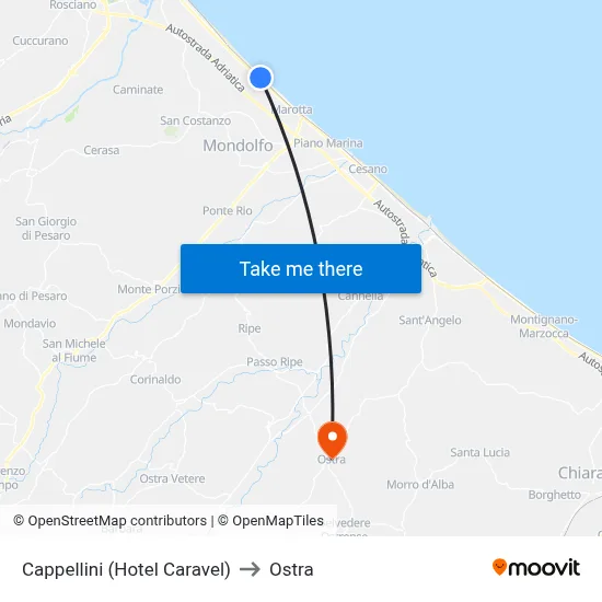 Cappellini (Hotel Caravel) to Ostra map