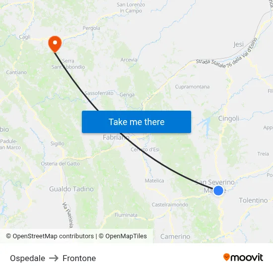 Hospital to Frontone map