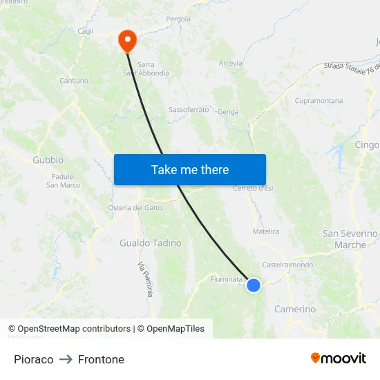 Pioraco to Frontone map