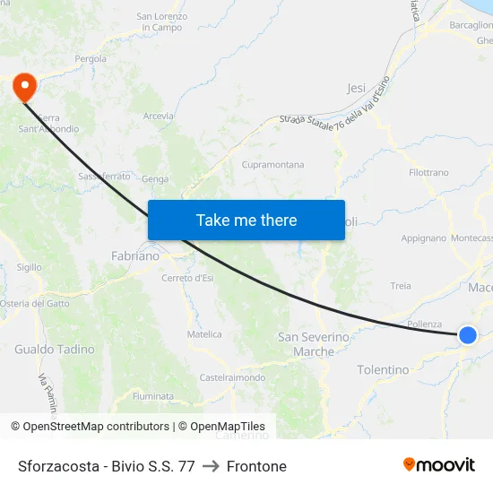Sforzacosta - SS 77 Junction to Frontone map