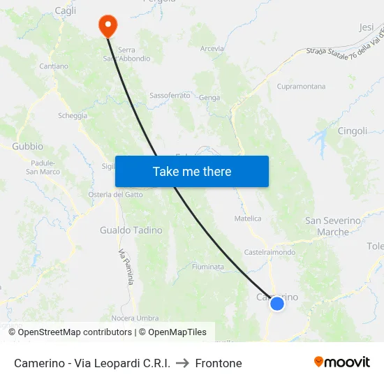 Camerino - Via Leopardi C.R.I. to Frontone map