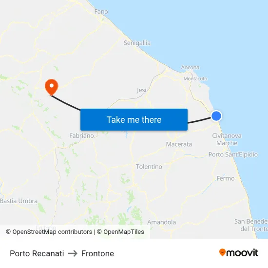 Porto Recanati to Frontone map