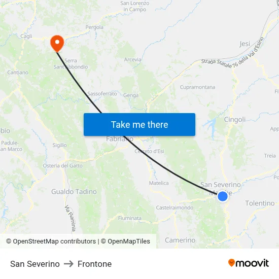 San Severino to Frontone map