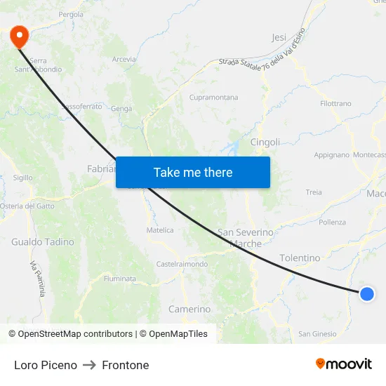 Loro Piceno to Frontone map