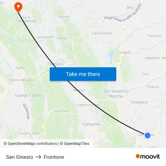 San Ginesio to Frontone map