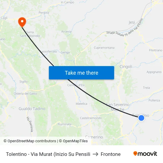 Tolentino - Murat Street (Start at Pensili) to Frontone map