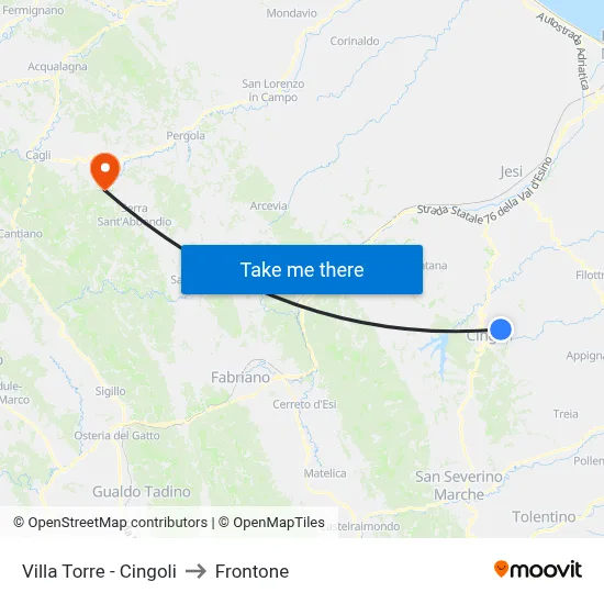 Villa Torre - Cingoli to Frontone map