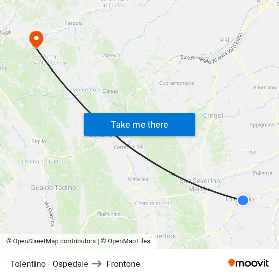 Tolentino - Hospital to Frontone map