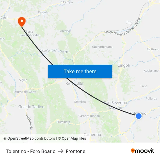 Tolentino - Foro Boario to Frontone map