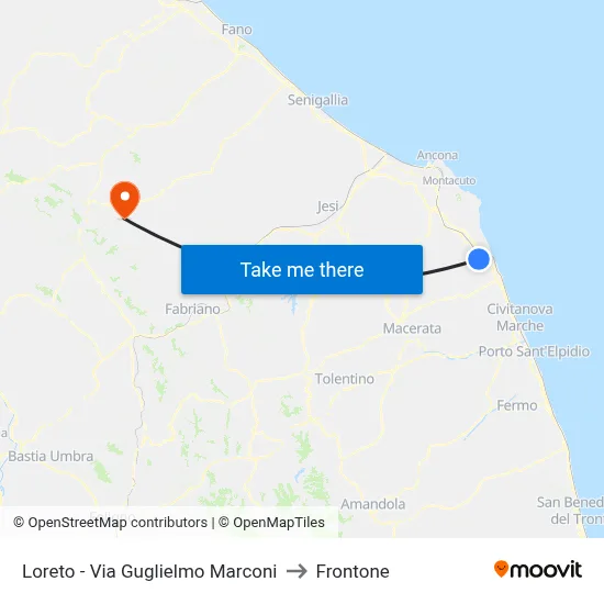Loreto - Via Guglielmo Marconi to Frontone map