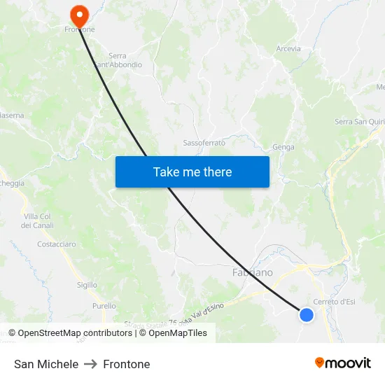 San Michele to Frontone map