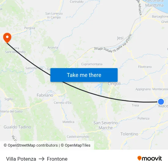 Villa Potenza to Frontone map