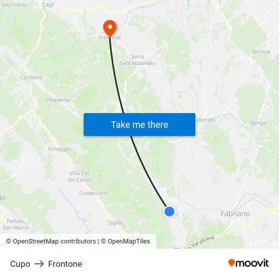Cupo to Frontone map