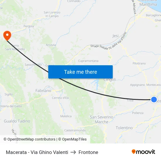 Macerata - Via Ghino Valenti to Frontone map