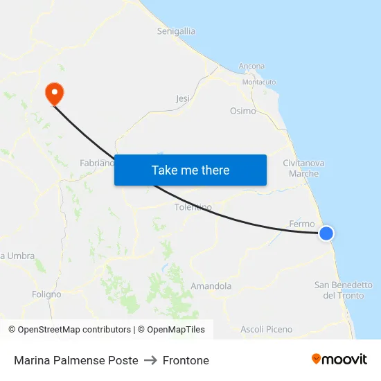 Marina Palmense Post Office to Frontone map