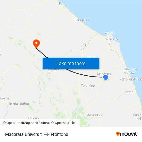Macerata University to Frontone map