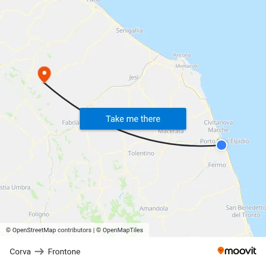 Corva to Frontone map