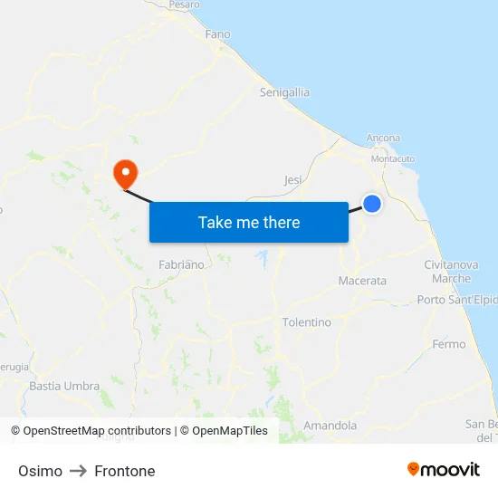 Osimo to Frontone map