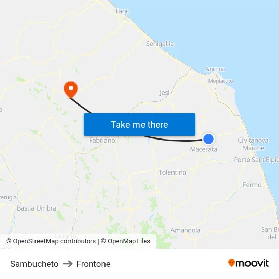 Sambucheto to Frontone map