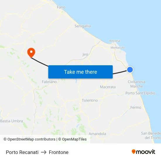 Porto Recanati to Frontone map