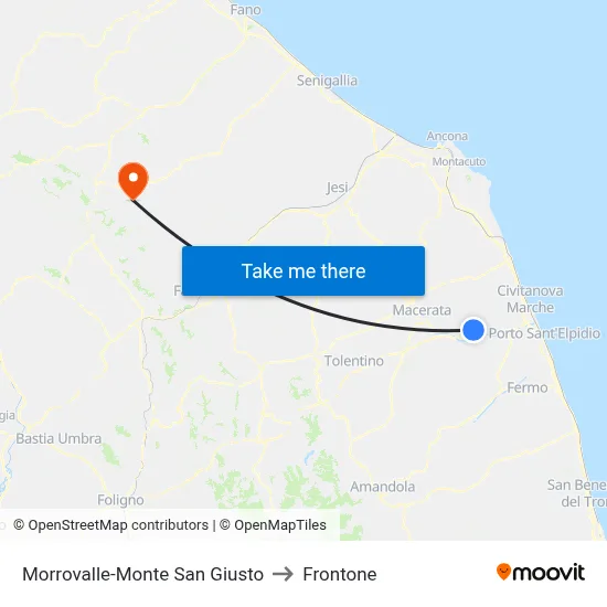 Morrovalle-Monte San Giusto to Frontone map