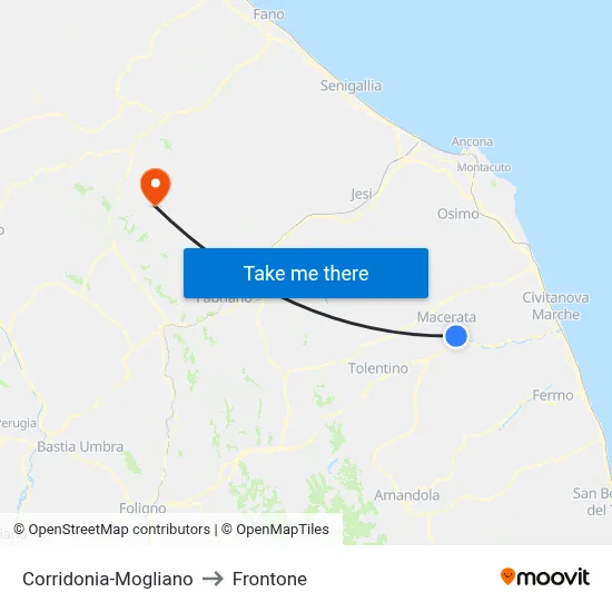 Corridonia-Mogliano to Frontone map
