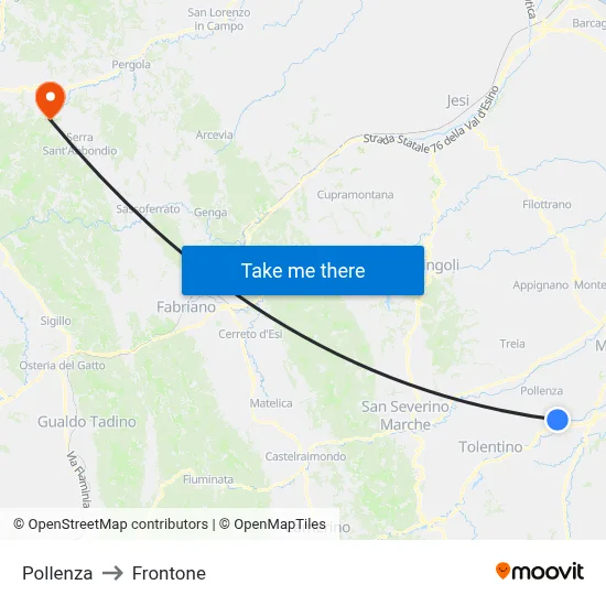 Pollenza to Frontone map