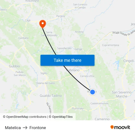 Matelica to Frontone map