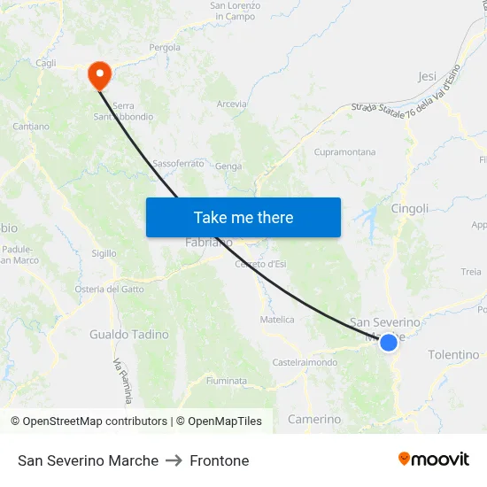 San Severino Marche to Frontone map